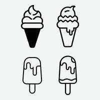 ice cream icon set, black and white line style illustration vector