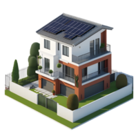 Residential solar panels, sustainable energy, white background, 3d graphic. png