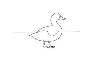 One continuous line drawing of duck linear style Hand drawn minimalism design vector