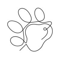 Dog paw continuous single line hand drawn to outline art illustration vector