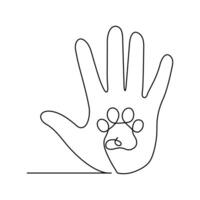Illustration continuous dog paw footprints single line art drawing vector