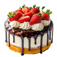 Cake with strawberries and whipped cream on a transparent background. png