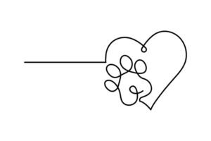 Continuous one line art drawing of dog paw design vector