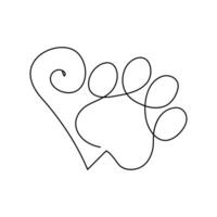 Dog paw single line drawing of continuous one line drawing of Isolated outline design vector
