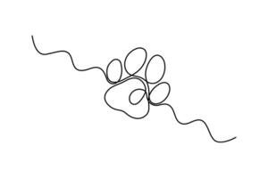Continuous one line drawing of cat or dog paw footprints doodle style illustration vector