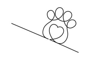 One continuous line drawing of dog foot print style Hand drawn minimalism design vector