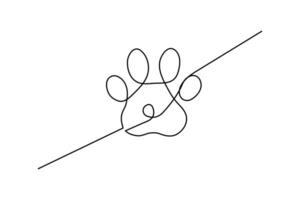 Dog paw continuous one line hand drawn to outline art icon vector