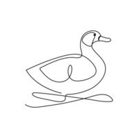 Continuous one line art drawing of duck design vector