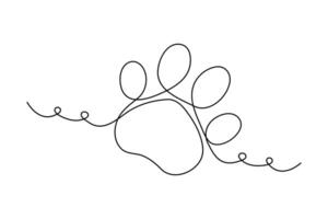Dog paw single line drawing of continuous one line drawing of minimalist outline design vector