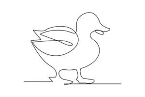 Duck one line art drawing continuous isolated on white minimalist design vector