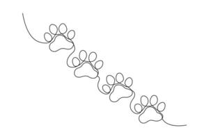 Simple illustration of dog paw continuous one line art drawing vector