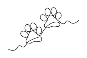 Dog paw foot print continuous one line drawing art design vector