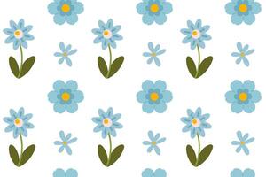 Seamless floral pattern featuring light blue flowers with green leaves on a white background. The design has a clean and minimal aesthetic, perfect for textiles, wallpapers, and digital backgrounds. vector