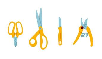 Various set of detailed illustration of essential floral arrangement tools, including different types of scissors, cutters, and pliers. Perfect for florists and workshops vector