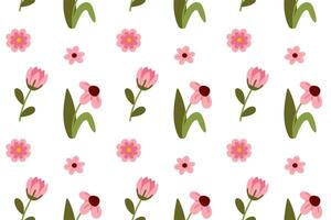Seamless pattern with pink flowers on white background. Flat illustration. vector