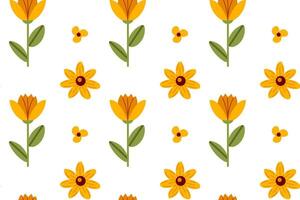 Seamless pattern with yellow flowers on white background. Flat illustration. vector