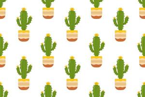 A seamless pattern featuring small cacti in ceramic pots. Great for wallpapers, textiles, and backgrounds vector