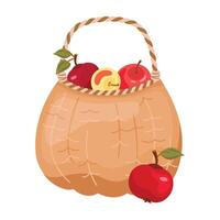 Autumn apple harvest red apples in basket. Autumnal still life of fall season harvest. Colored flat illustration isolated on white background vector