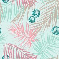 Tropical seamless pattern with palm texture leaves. illustration in trendy pink and green colors vector