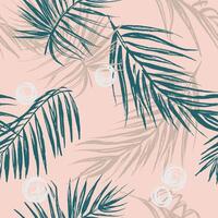Tropical seamless pattern with palm texture leaves. illustration in trendy pink and green colors. vector