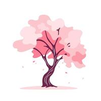Spring pink blooming cherry tree. Design element of iconic Japanese sakura wood in full bloom. Flat illustration for Hanami festival isolated on white background vector