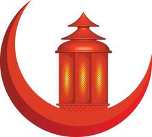 Ramadan kareem greetings design with lantern or crescent moon in red color vector