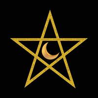 Six Pointed Star and moon in gold color with white Style icon vector