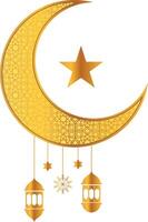 Gold color of Crescent Moon, star with Hanging Lantern vector
