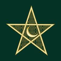 Six Pointed Star and moon in gold color icon vector