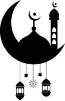 Silhouette of Crescent Moon with Hanging Lantern vector