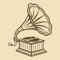 Linear illustration of a gramophone. Flat style. vector