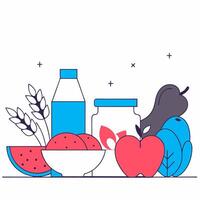 Organic fruits and berries. Flat style image vector
