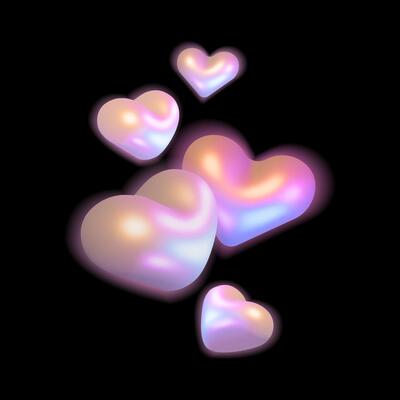 Glowing iridescent 3D hearts with a pearlescent effect. Shiny hearts illustration light. futuristic design perfect for Valentine's Day, posters, digital art, and backgrounds. illustration