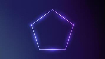 Neon frame in pentagon form with shining effects on blue background. Empty glowing techno backdrop vector