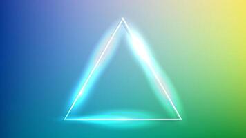 Neon triangle frame with shining effects on green background. Empty glowing techno backdrop. illustration vector