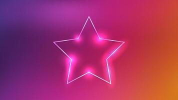 Neon frame in star form with shining effects on dark red background. Empty glowing techno backdrop. illustration vector