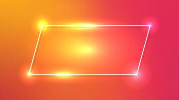 Neon frame with shining effects on orange background. Empty glowing techno backdrop. illustration vector