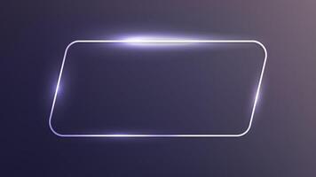 Neon rounded parallelogram frame with shining effects on dark background. Empty glowing techno backdrop. illustration vector