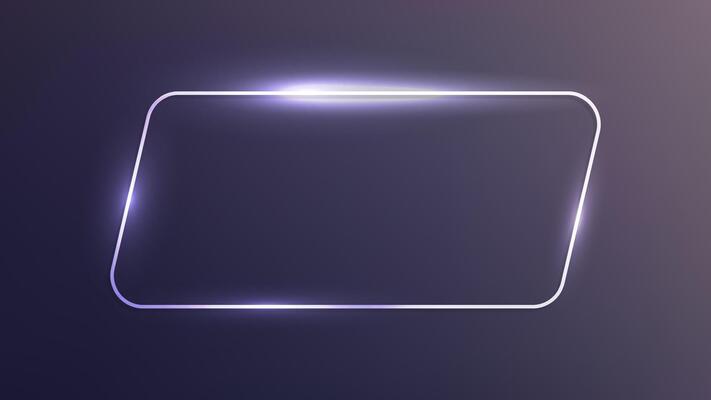 Neon rounded parallelogram frame with shining effects on dark background. Empty glowing techno backdrop. illustration