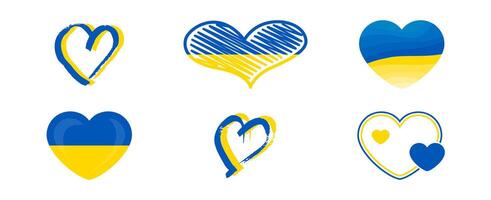 Hearts in Ukrainian colors. Set of different yellow and blue hearts on white background vector