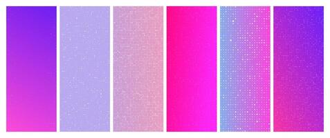 Set of six purple gradient geometric backgrounds with squares. Pixel backgrounds with empty space. illustration vector
