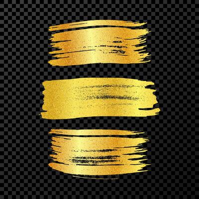 Set of three gold brush strokes. Hand drawn ink isolated on dark background. illustration