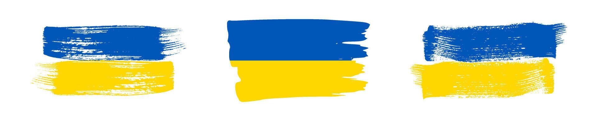 Ukrainian national flag in grunge . Set of painted with a brush stroke flags of Ukraine. illustration
