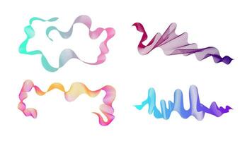 Curved wavy stripes. Set of four abstract colored gradient wave lines on white background. illustration vector