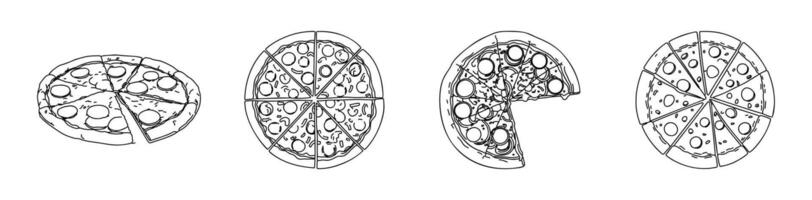 Hand-drawn pizza, presented in detail with each ingredient. A great choice for your rustic and creative designs. vector