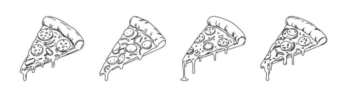Pizza slice drawn, a stylish visual that can be used on pizzeria packages and posters. vector