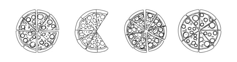 A handmade pizza, drawn in detail with all its ingredients. It is creative, rustic and perfectly fits your designs. vector