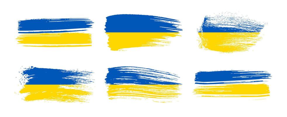 Ukrainian flag in grunge style. Set of painted with a brush stroke flags of Ukraine. illustration