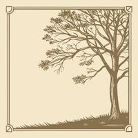 A tree in the clearing image. Flat retro style vector