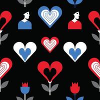 Seamless doodle valentines day themed pattern. Flat style. vector
